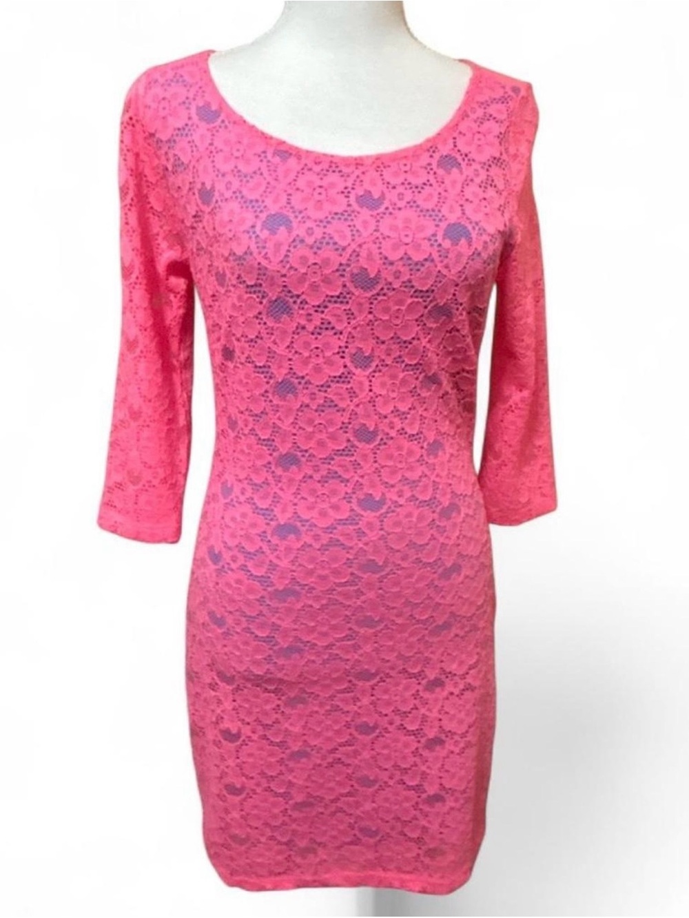 Mystic Pink Floral Lace Long Sleeve Sheath Dress vintage!! Deadstock